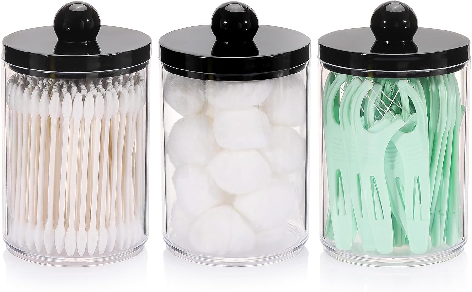 Tbestmax Qtip Holder - 10oz Plastic Apothecary Jar with Black Lid for Cotton Swabs & Pads | Black