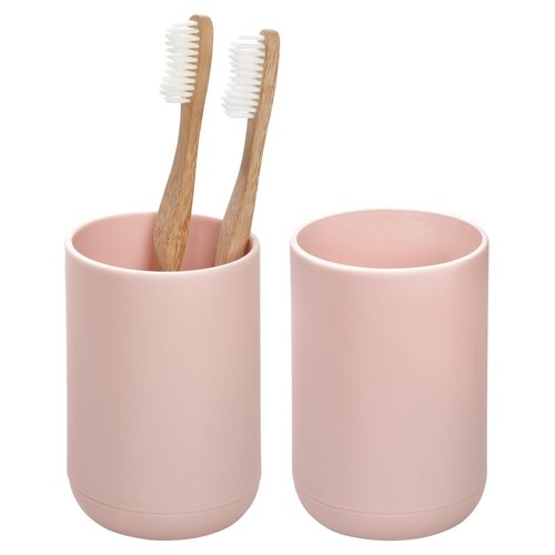iDesign Toothbrush Holder with 3 Divided Sections for Bathroom or Vanity - Set of 2 - Blush