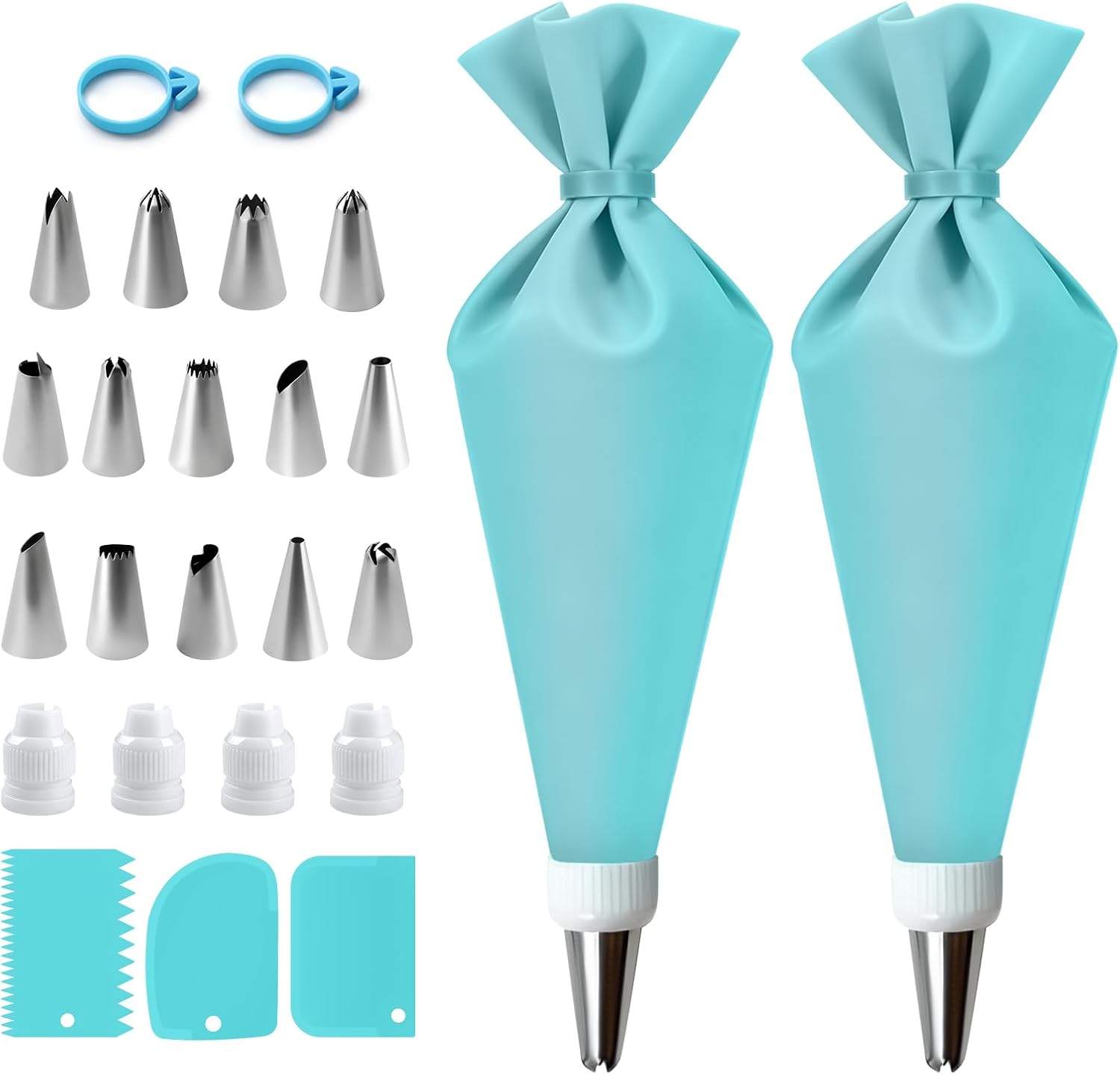 Skiennix Reusable Piping Bags Set - 14-Inch Pastry Bags with 14 Tips & Couplers for Cake Decorating