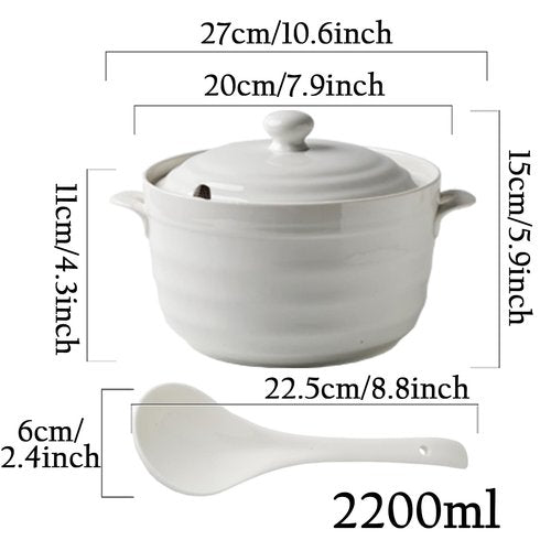 Hgjgwqh Ceramic Soup Tureen with Lid White Porcelain Serving Soup Tureen Round Ceramic Bowl for Restaurant Home Kitchen Decoration Microwave and Dishwasher Safe