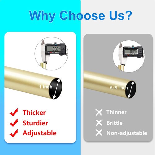 Byondeth Adjustable Curtain Rods - 16 to 170 Inches, 1 Inch Diameter, Warm Gold Aluminum Finials