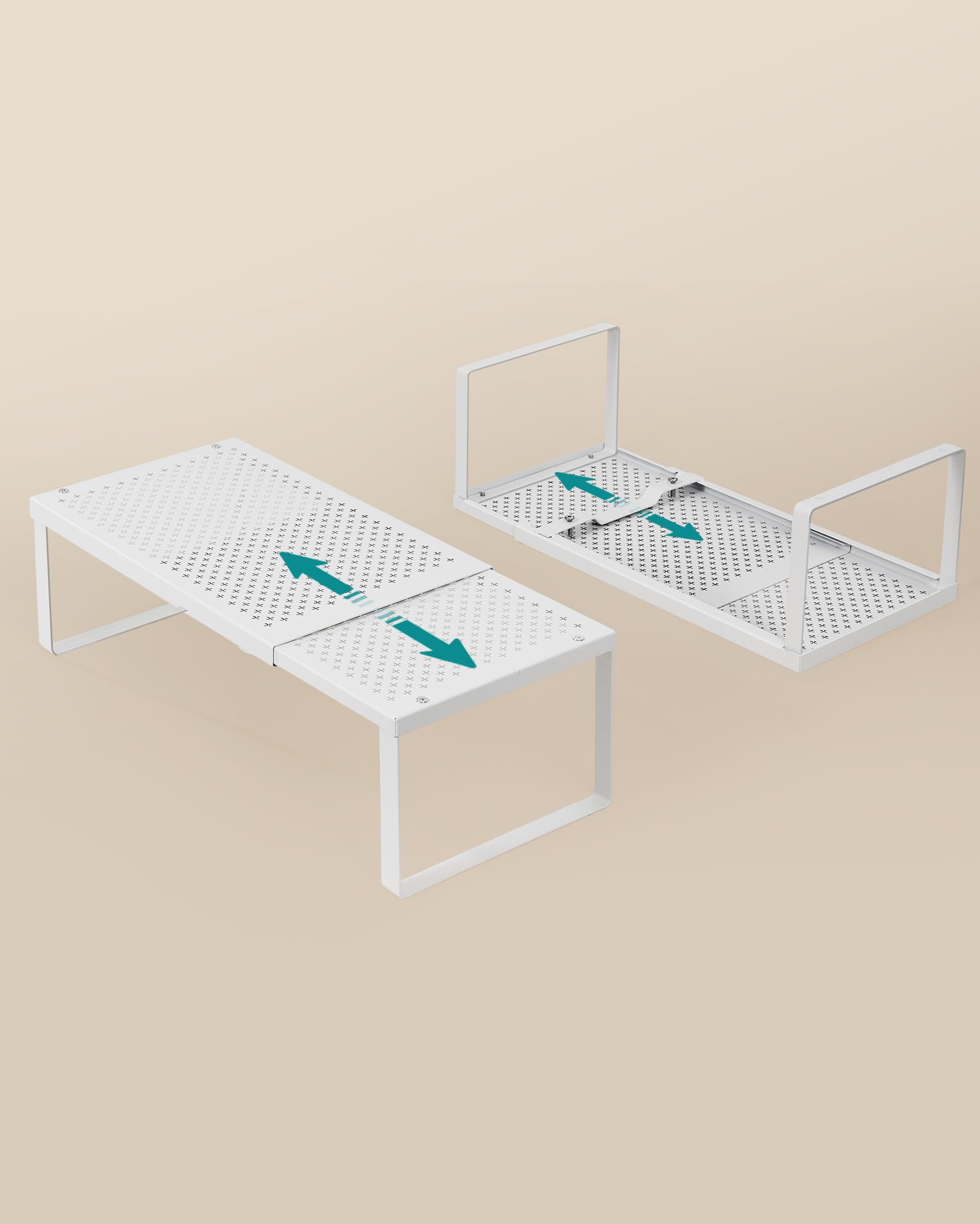 SONGMICS Spice Racks, Set of 3 Expandable Kitchen Countertop Shelves, Small Cupboard Organizers, Metal, Space-Saving Tabletop Shelves, Matte White UKCS403WC01