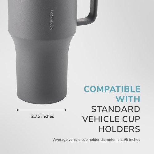 LocknLock Metro Travel Mug, Premium 18/8 Stainless Steel Tumbler Cup for Hot and Cold Drinks, Double Wall Insulated with Handle and Lid, Neutral Gray, 27oz