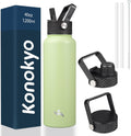 Skiennix 40oz Insulated Water Bottle - Stainless Steel Sport Bottle with 3 Lids | Macaron Green