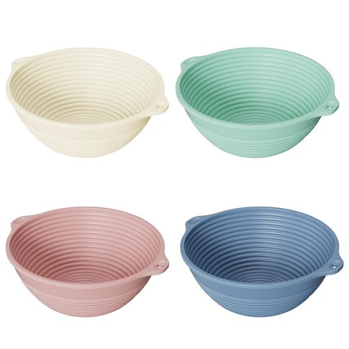 4-Pack Silicone Banneton Bread Proofing Baskets for Sourdough, 9 Inch Round Proofing Bowls with Handles, Built-In Reinforced Rim Support, Foldable, Oven & Dishwasher Safe, BPA Free