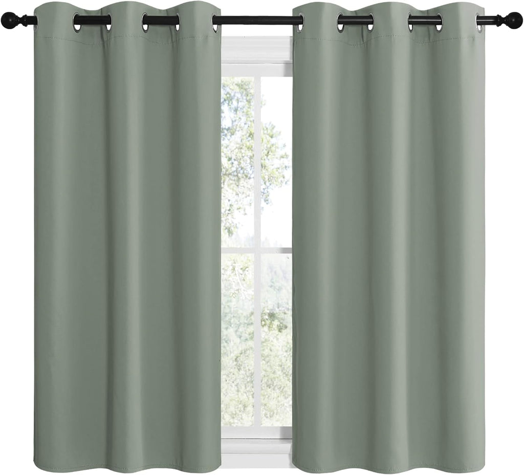 NICETOWN Room Darkening Curtains - Thermal Insulated Greyish Green Drapes for Kitchen & Bedroom (Set of 2, 42" x 50")