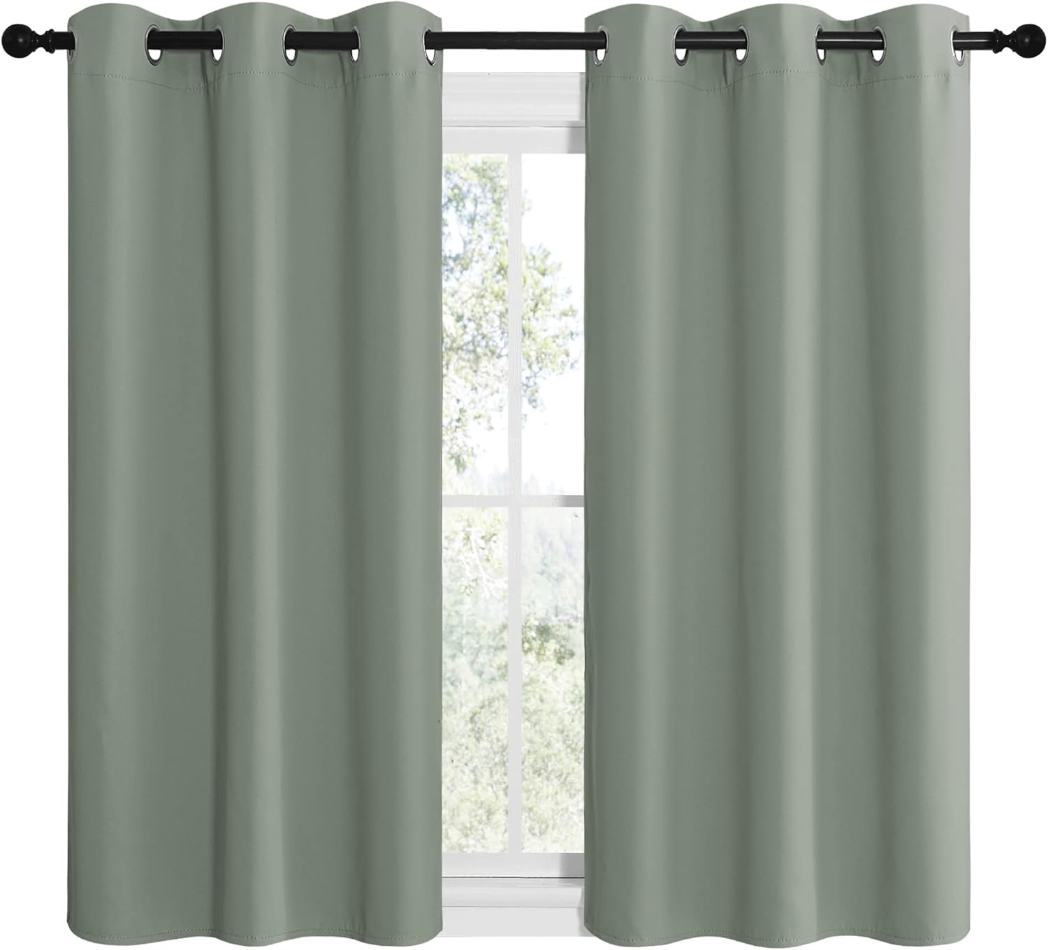 NICETOWN Room Darkening Curtains - Thermal Insulated Greyish Green Drapes for Kitchen & Bedroom (Set of 2, 42" x 50")