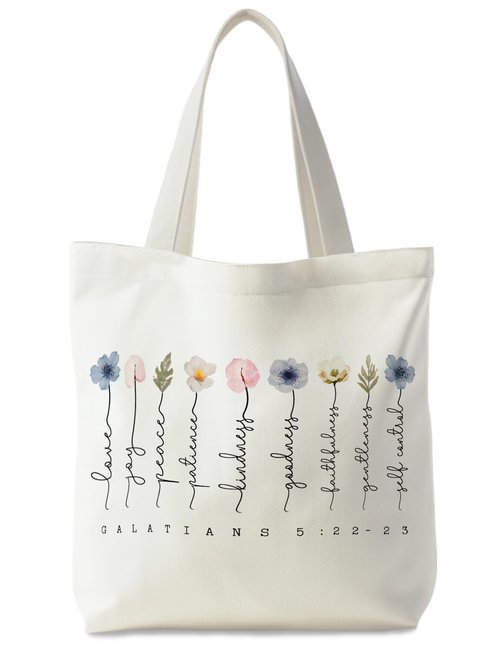 Supwhd Bible Bags for Women, Christian Tote Bag, Fruit of the Spirit Galatians 5:22-23, Bible Verse Christian Canvas Tote Bags Gifts for Women