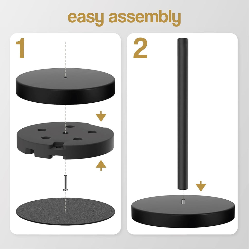 XL and Heavy Weighted Towel Holder, Premium Stainless Steel Large Black Paper Towel Holder, Unique and Modern Papertowel Dispenser with Heavy Base for Kitchen, Countertop, Cabinet, Napkin Roll