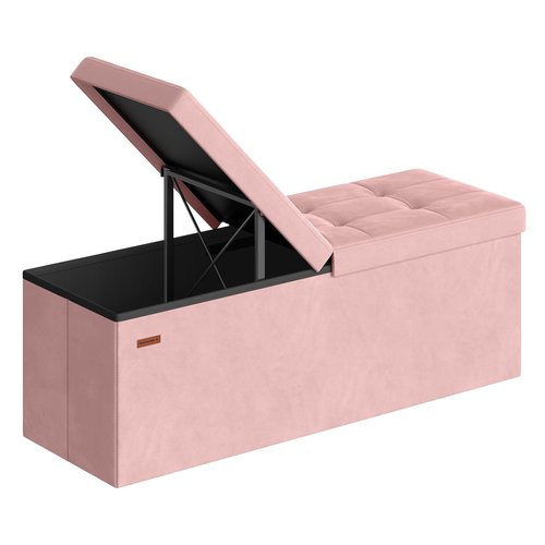 SONGMICS Mazie Collection - 43 Inches Storage Ottoman, Foldable Storage Bench with Flipping Lid, 660 lb Load Capacity, for Entryway, Living Room, Bedroom, Velvet Fabric, Jelly Pink ULSF078SA01