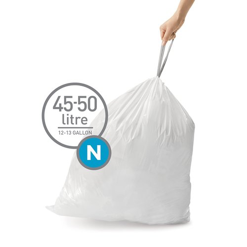 simplehuman Code N 100 Count, Dispenser Pack Custom Fit Liners, Drawstring Trash Bags, 45-50 Liter / 11.9-13.2 Gallon, White