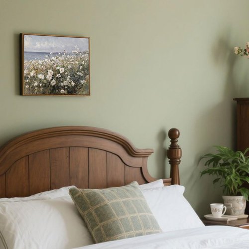Framed Landscape Wall Art - Blue Ocean Theme with White Flowers | Abstract Floral Painting, 8x10 Inch