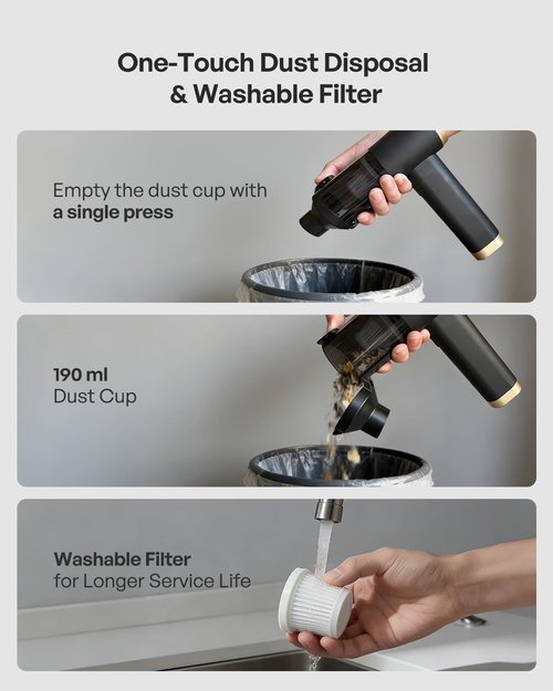 Handheld Car Vacuum Cordless, 140W, 19000Pa Powerful Suction, Max 40 Mins Runtime, Brushless Motor, Rechargeable 7800mAh Battery, One-Touch Dust Disposal, Portable Vacuum for Car, Home, Office, Pets
