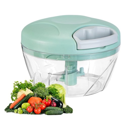 Manual Food Processor Vegetable Chopper,‌ Portable Hand Pull String Garlic Mincer Onion Cutter for Veggies, Suitable for Vegetables, Ginger, Garlic, Fruits, Onion, Potato, Salad (Green 500 ml)