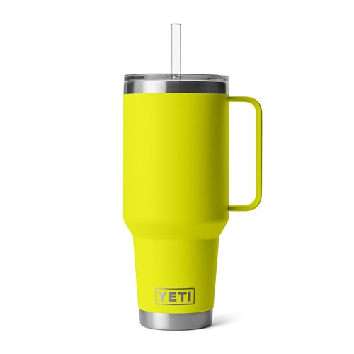 YETI Rambler 42 oz Tumbler with Handle and Straw Lid, Travel Mug Water Tumbler, Vacuum Insulated Cup with Handle, Stainless Steel, Firefly Yellow