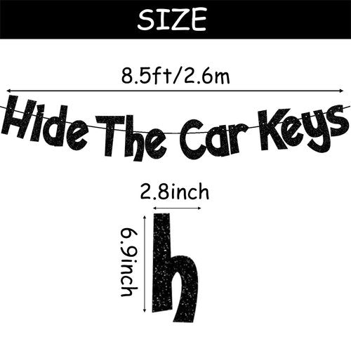 Hide The Car Keys Banner,Pre-Strung Glitter Black Happy 16th Birthday Banner,15th and 16th Funny Birthday Party Decorations for Boys Girls 16 Year Old,Sweet Sixteen Party Supplies Gifts Ideas