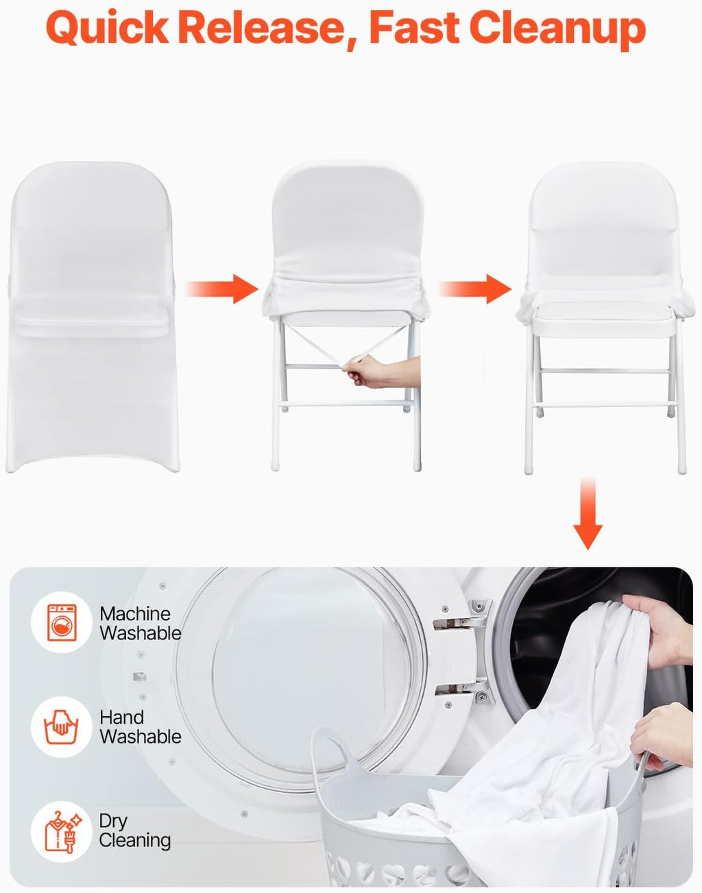 VEVOR 30 PCS White Folding Chair Covers - Elegant Washable Slipcovers for Weddings & Events