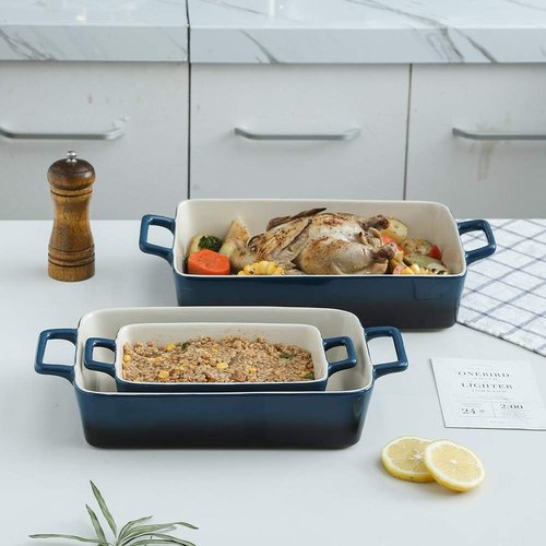 KOOV Bakeware Set - Ceramic Baking Dish Set with Rectangular Pans | 3-Piece Gradient Blue, 12 x 8.5 Inches