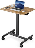 DUMOS Portable Rolling Laptop Desk - Adjustable Height Mobile Workstation for Home Office | 19 Inch, Brown