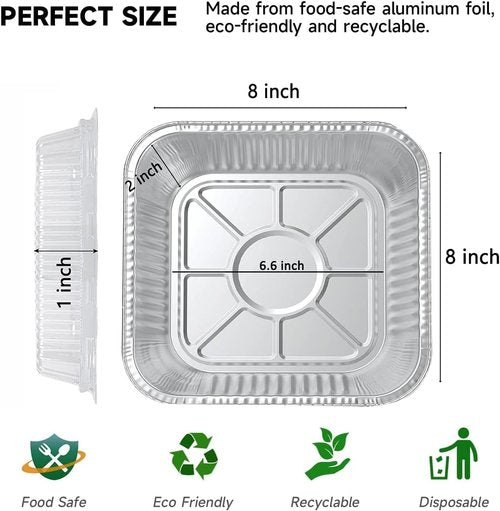 Aluminum Baking Cake Pans by [Brand Name] - 8x8 Square Foil Pans with Clear Plastic Lids for Easy Food Storage