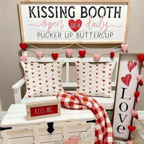 RABUSOFA Valentines Pillow Covers 18x18 inch Set of 2 Valentine's Day Decorations Red Love Heart Decorative Throw Pillows for Bedroom Sofa Couch Holiday Wedding Festivals Home Decor
