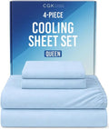 Cooling Sheets Set - Queen Size 4-Piece Bedding for Hot Sleepers | Soft, Breathable, Lightweight - Sky Blue