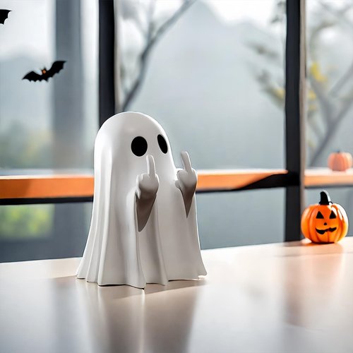 ZUZIF Halloween Ghost Figurine - Spooky Resin Statue, Cute Finger Ghost Ornaments, Perfect for Indoor & Porch Decor