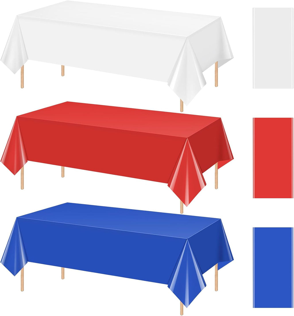 Patriotic 4th of July Tablecloths - Red, White & Blue Disposable Rectangle Covers | 54 x 108 Inch, Perfect for Celebrations