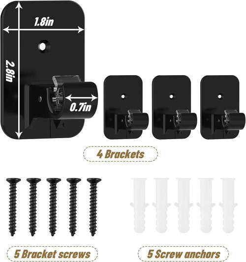 GXOACKJ No Drill Curtain Rod Brackets - 4 Pcs Renter-Friendly 3M Self-Adhesive Holders for 5/8" Poles | Black