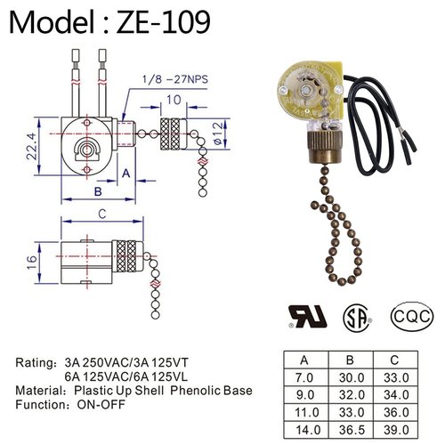 Akahttbn Ceiling Fan Light Switch Zing Ear ZE-109,Two-wire On-Off Control Pull Chain Switch Compatible with Hunter Ceiling Fans Wall Lamps (Bronze Pull Chain) 3 Pcs