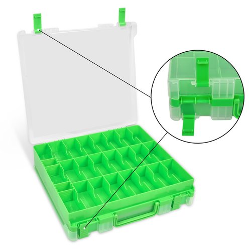 Double Sided Toy Storage Organizer Case for Hot Wheels Car, for Matchbox Cars, for Mini Toys, for Small Dolls. Carrying Box Container Carrier with 48 Compartments - Green(Box Only)
