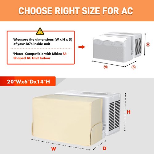 Air Conditioner covers for inside 20"W x 14"H x 6"D Compatible with Midea Window Air Conditioner 8000/10000/120000 BTU, 3 Layers Insulation AC Cover Compatible with Midea U shaped AC Unit, Beige