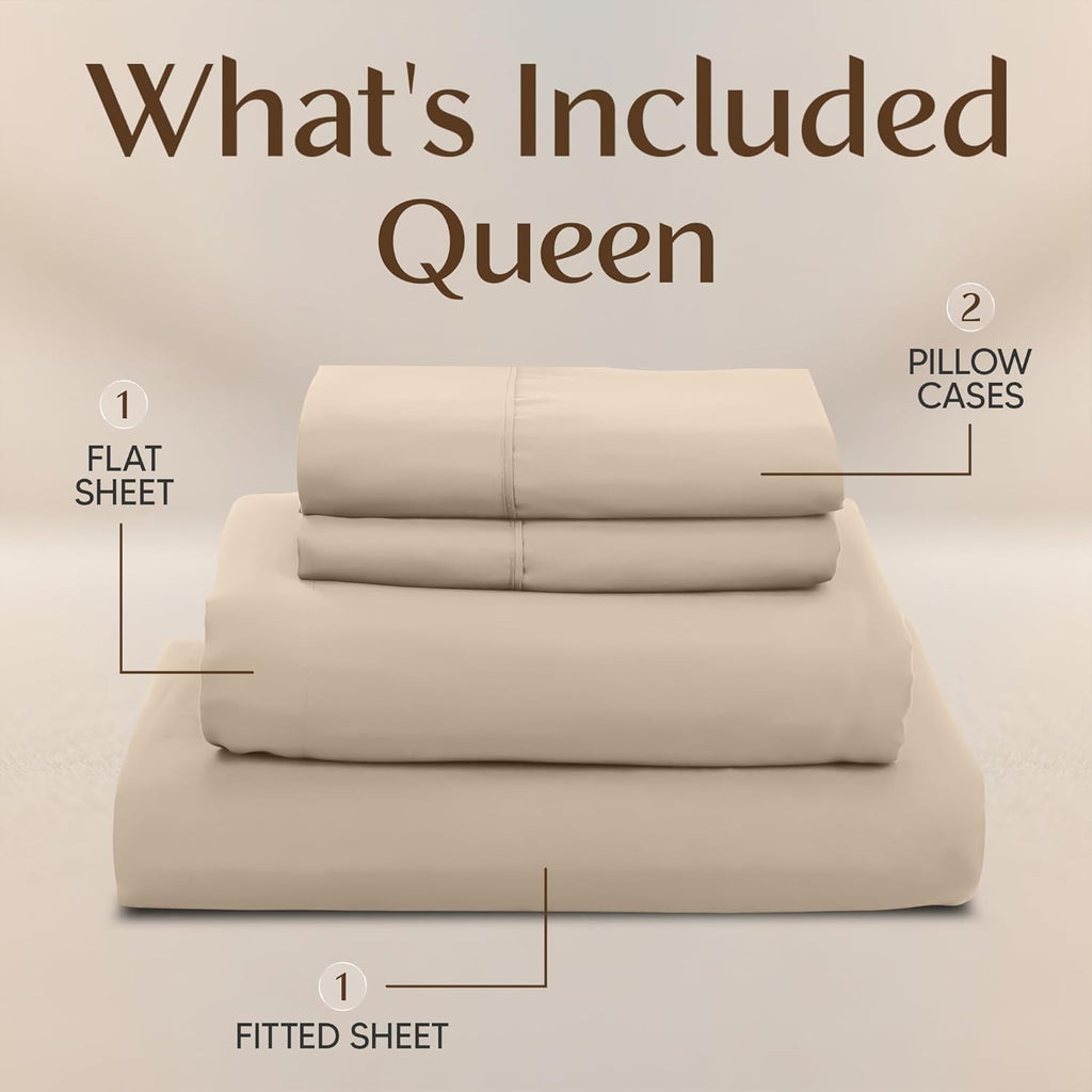 Utopia Bedding Queen Size Sheet Set - Soft, Breathable Microfiber, 4-Piece in Sand | Oeko-Tex Certified