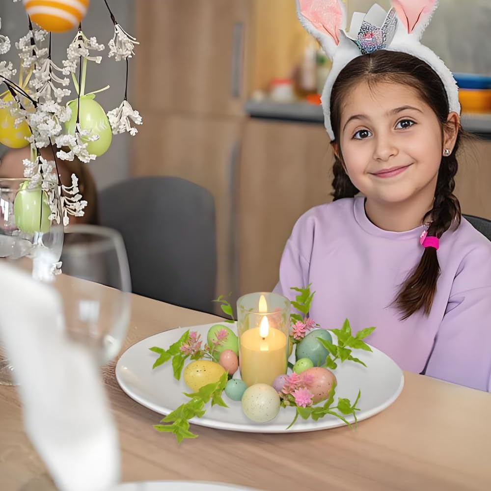 Spring Wreaths by 3Pcs | Easter Egg Candle Holder Rings - 9" Mini Pastel Decorations for Home & Table Centerpieces