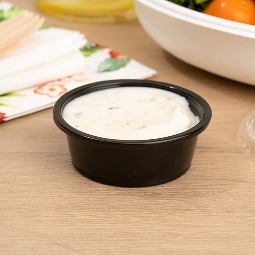 Restaurantware RW Base 1.5 Ounce Sauce Cups 2000 Microwave-Safe Condiment Cups - Crack-Resistant Disposable Black Plastic Portion Cups For Samples Sauces Or Toppings Lids Sold Separately