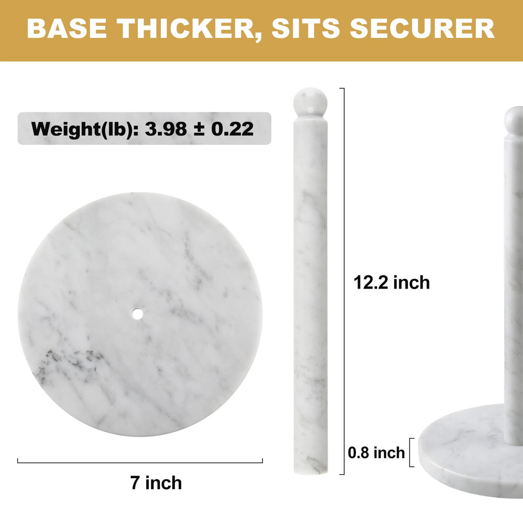 Koville Italian Marble Paper Towel Holder Countertop, Carrara Stone Paper Towel Holder Stand for Kitchen Storage, for Standard or Jumbo-Sized Rolls(Bianco Carrara)