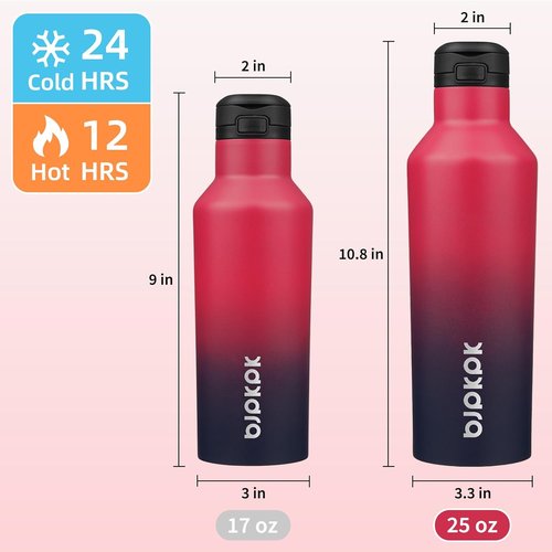 BJPKPK Insulated Water Bottle - 25oz Stainless Steel Flask with Straw & Carry Handle | Charming Black Red