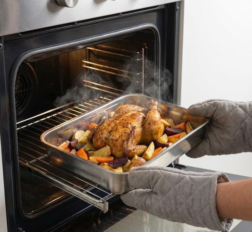 Deep Stainless Steel Baking Pan by [Brand Name] - Versatile Rectangular Roasting Sheet for Cooking & Meal Prep (14.4" x 10.4" x 2.6"), 304 Food-Grade, Dishwasher Safe
