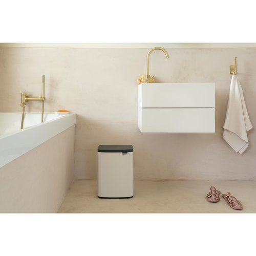Brabantia Bo Small Lift-Open Trash Can | 3.2 Gal / 12L | Soft Beige | Free Standing Bedroom, Bathroom, Nursery Trash Can, Removable Inner Bucket, Non-Slip Base | +Trash Bags