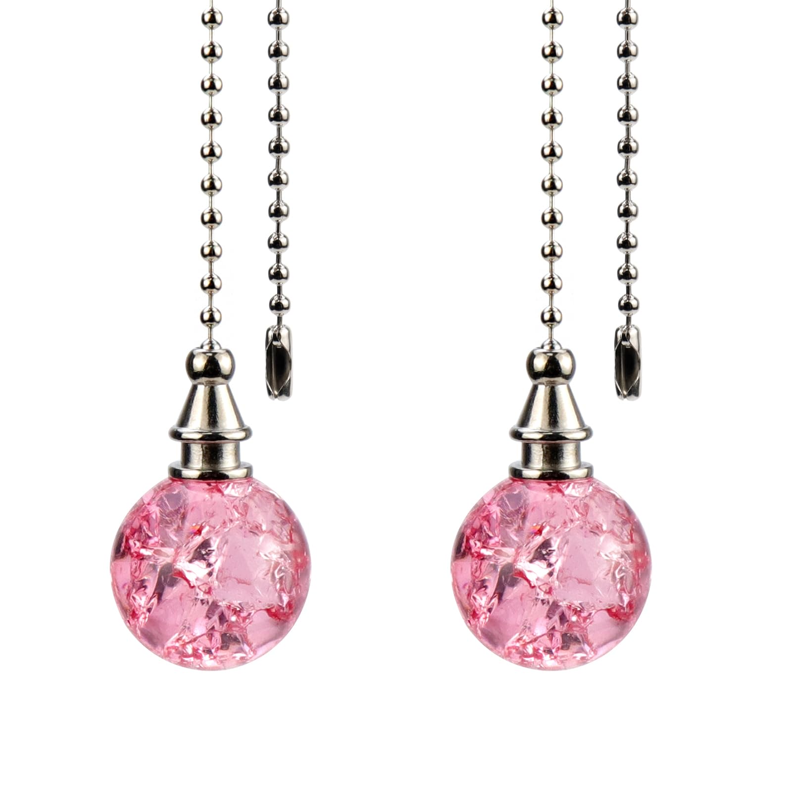 Savagrow 2Pcs Crystal Ice Cracked Ball Ceiling Fan Pull Chains Light Fan Hanging Chains Decorative Beaded Chain Extender, Pink