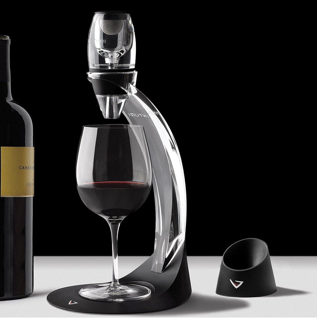 Vinturi Wine Aerator Deluxe Essential Red Wine Pourer and Decanter Tower Stand Set Easily and Conveniently Aerates Wine by the Bottle or Glass and Enhances Flavors with Smoother Finish, Black