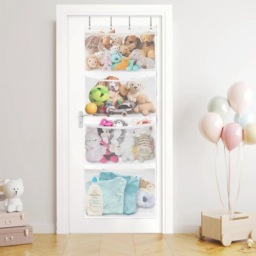 Stuffed Animal Storage,Stuffed Animal Hammock Net,The White 4-Compartment Pack Comes with 2 Hooks