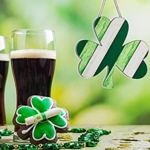 Vibrant Green Shamrock Hanging MDF Sign with Rope Hanger (13" x 14") - 1 Pc. - Perfect for Irish-Themed Decor, Parties & Celebrations