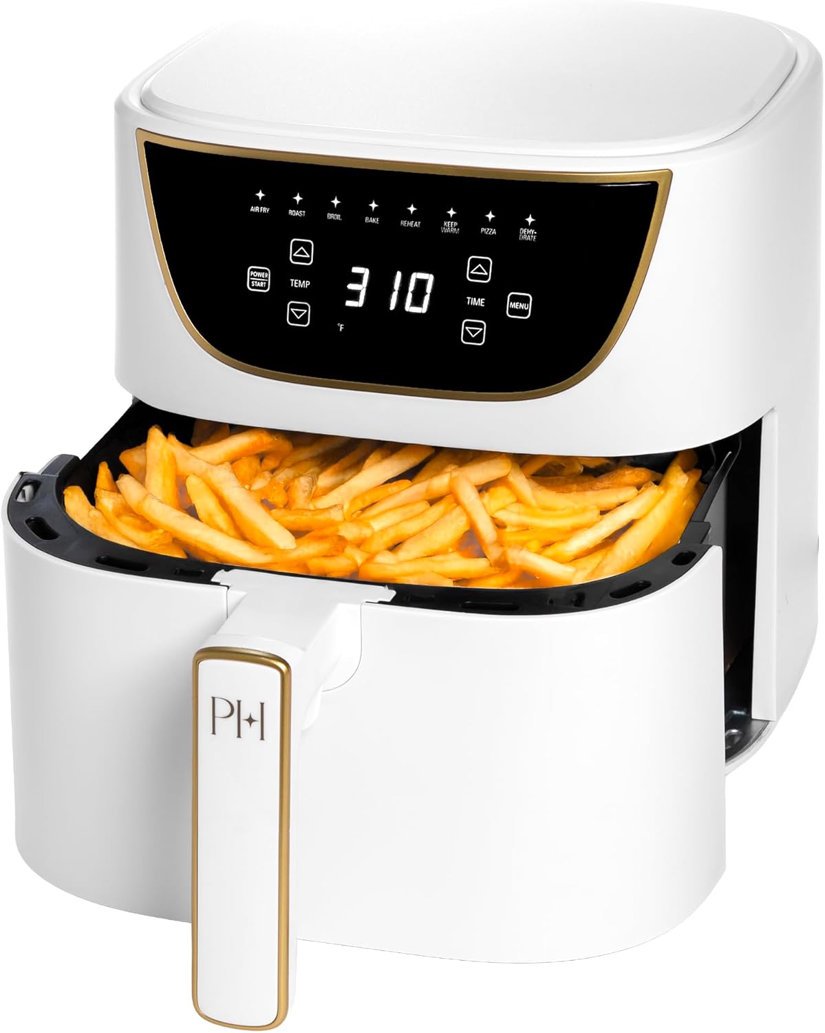 Paris Hilton Air Fryer - 6-Quart Nonstick Capacity | 8-in-1 Touchscreen, Dishwasher Safe, White