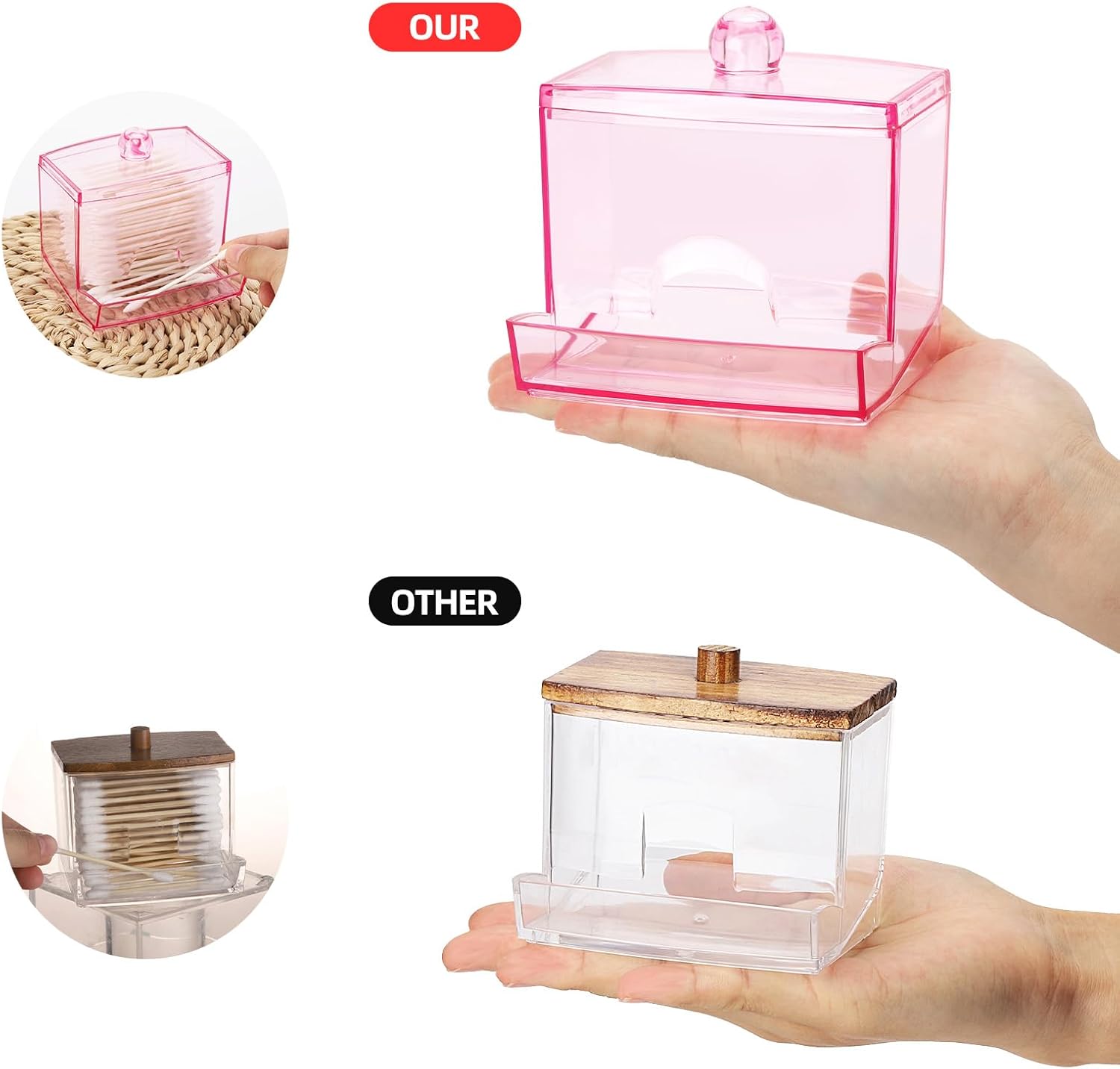 Tbestmax Cotton Swab Holder Dispenser - 10oz Bathroom Organizer for Qtips & Cotton Balls (Pink)