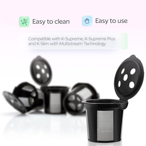 Keurig - 4 Reusable K Cups with Multistream Technology | Black Refillable Coffee Filters for K-Duo & K-Slim