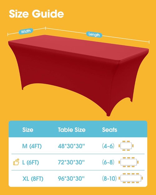 4-Pack Red Spandex Tablecloths - Stretch Fitted 72"x30"x30" Covers for 6ft Rectangle Tables | Wrinkle-Resistant for Weddings & Events
