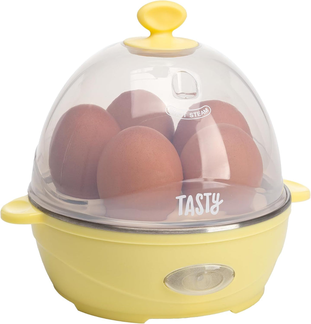 Tasty Mini Egg Cooker - 5-Egg Capacity for Perfect Hard Boiled Eggs & Omelets | Auto Shut Off, Yellow