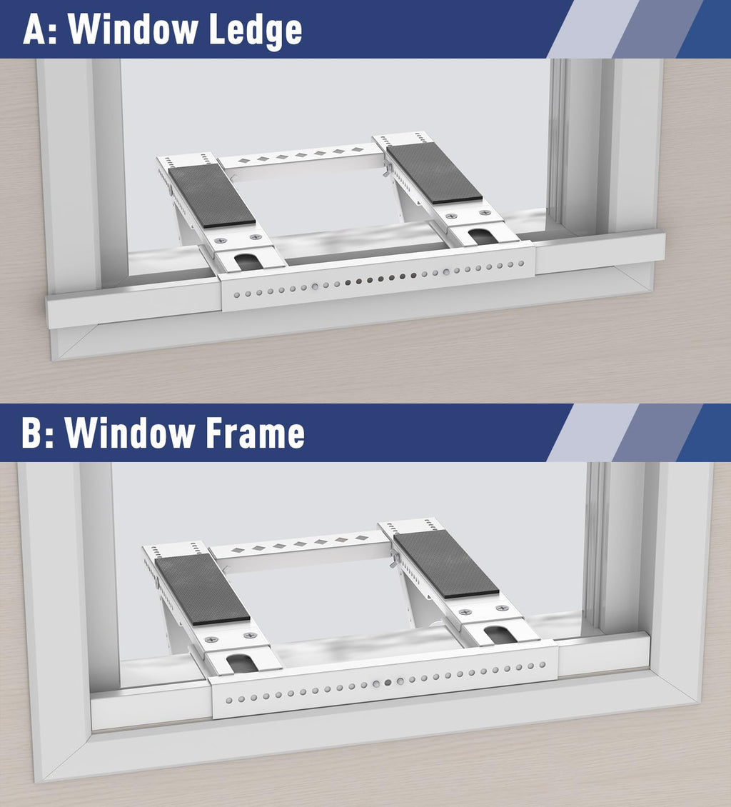 No Drilling Window AC Support Bracket, Adjustable Support Fits Single & Double-Hung Windows, Air Conditioner Holder Bracket Heavy Duty Steel Holds Up to 300lbs, for 5000-24000 BTU Units