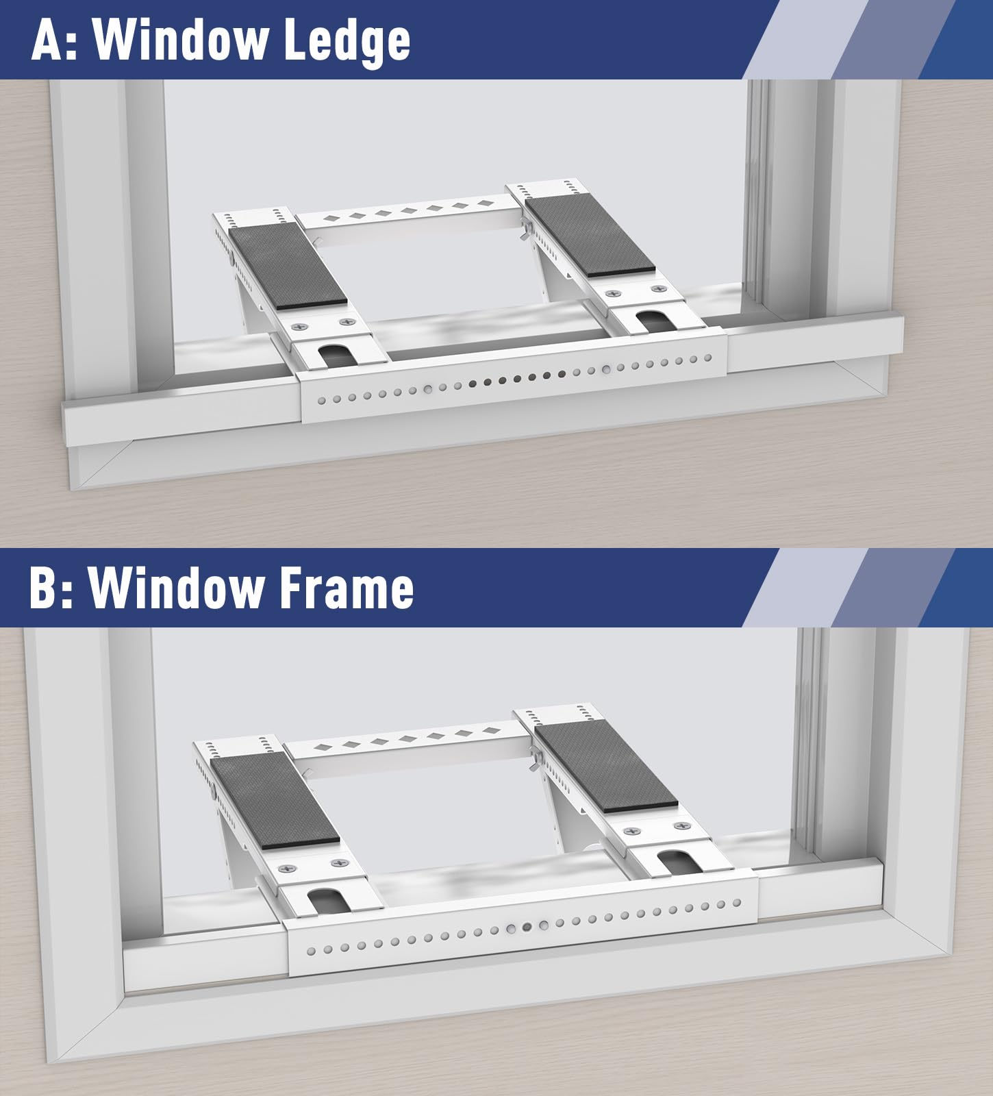 No Drilling Window AC Support Bracket, Adjustable Support Fits Single & Double-Hung Windows, Air Conditioner Holder Bracket Heavy Duty Steel Holds Up to 300lbs, for 5000-24000 BTU Units